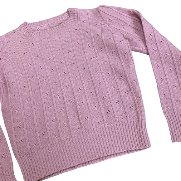 Vintage Baby Pink Knit Patterned Crewneck Cottage Pullover Jumper Sweater - Picture 2 of 4